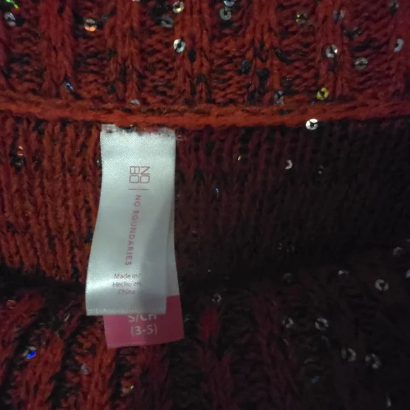 No Boundaries Red Glitter Cowl Neck Sweater - Picture 2 of 3